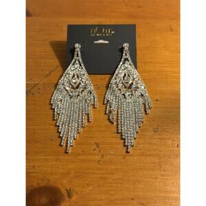 Noir Jewelry Rhinestone Fringe Earrings Silver Sparkle Statement Dangles